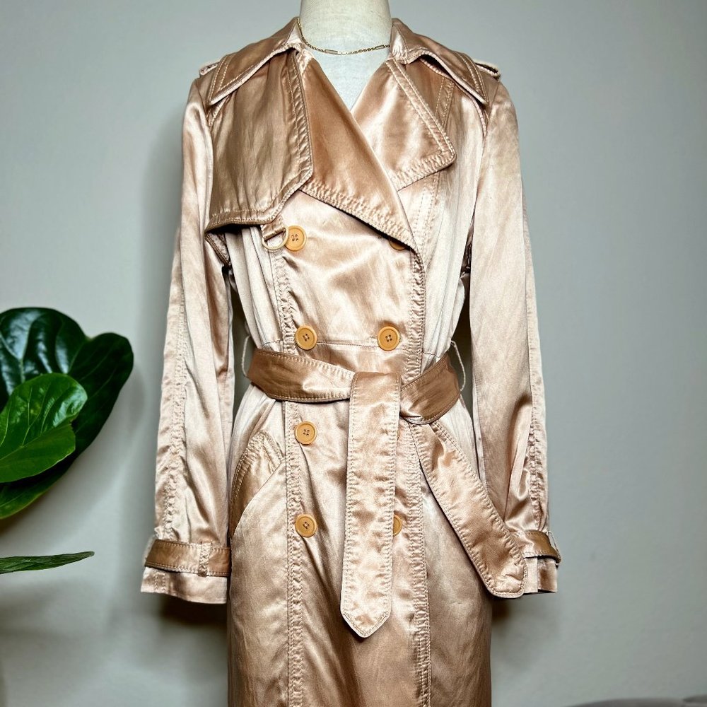 CATHERINE MALANDRINO Trench Over Coat Silk Long Gold Evening Dress
